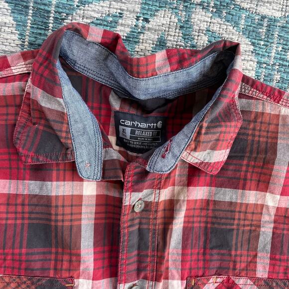Carhartt Men's Tall Plaid Relaxed Fit Flannel Shirt Red Black - Size XL - Picture 5 of 10